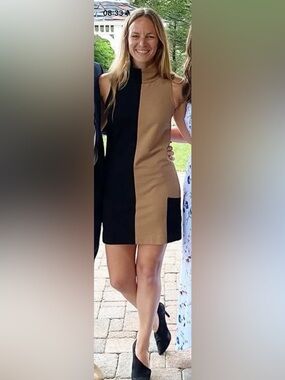 Sleeveless Colorblock Midi Dress in Black & Tan